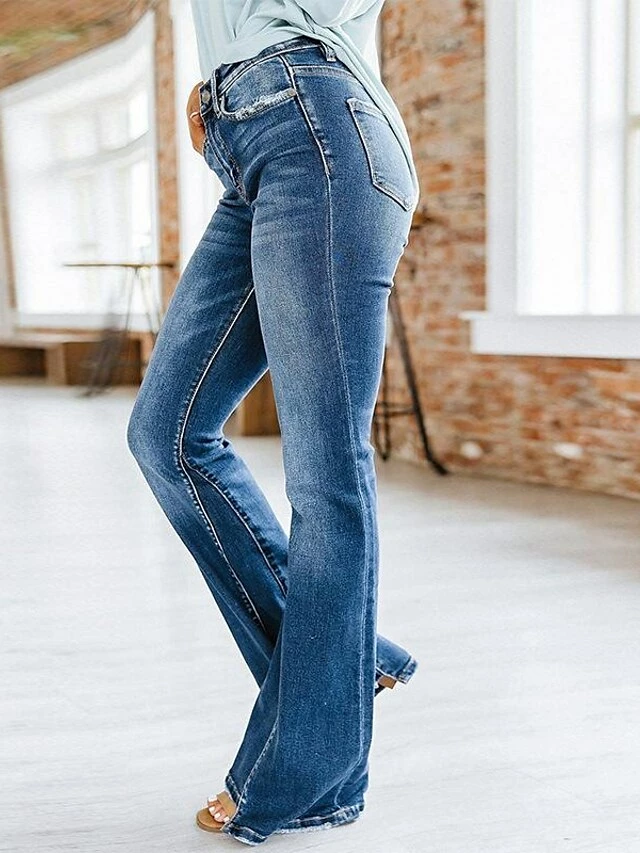 Women's Jeans Flared Pants Distressed Jeans Full Length Denim Side Pockets Micro-elastic Fashion Basic Office Vacation Blue S M 4 Women's Jeans Flared Pants Distressed Jeans Full Length Denim Side Pockets Micro-elastic Fashion Basic Office Vacation Blue S M - Image 2