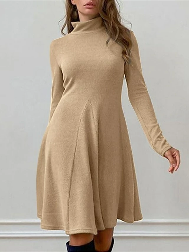 Women's Casual Dress Plain Dress Midi Dress Patchwork Outdoor Street Daily Fashion Streetwear Stand Collar Long Sleeve 2023 Slim Black Khaki Gray Color S M L XL XXL Size 3 Women's Casual Dress Plain Dress Midi Dress Patchwork Outdoor Street Daily Fashion Streetwear Stand Collar Long Sleeve 2023 Slim Black Khaki Gray Color S M L XL XXL Size