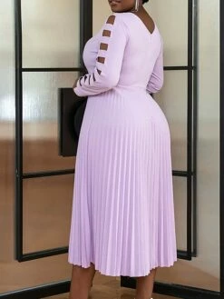 Women's Plus Size Curve Party Dress Work Dress Swing Dress Plain Midi Dress Long Sleeve Pleated Cut Out V Neck Fashion Party Purple Fall Winter XL XXL 3XL 4XL -LIGHTINTHEBOX Shop hvdxsl1694165772460