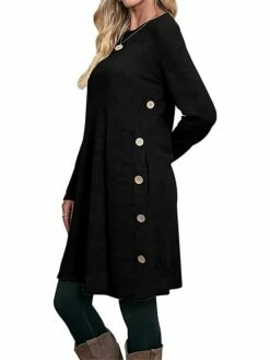 Women's Work Dress Casual Dress A Line Dress Fashion Daily Mini Dress Button Pocket Crew Neck Long Sleeve Plain Loose Fit Black Pink Gray Fall Winter S M L XL XXL -LIGHTINTHEBOX Shop hvhmmz1697185361812