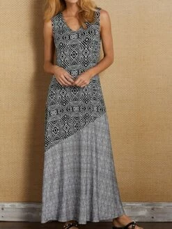 Women's Long Dress Maxi Dress Casual Dress Shift Dress Tank Dress Print Geometry Fashion Classic Daily Holiday Vacation Patchwork Print Sleeveless V Neck Dress Regular Fit Black Blue Khaki Summer -LIGHTINTHEBOX Shop hvlnpj1682498074697