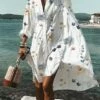Women's Shirt Dress Casual Dress Swing Dress Button Print Long Sleeve Mini Dress Outdoor Daily Vacation Polyester Fashion Casual Shirt Collar Summer Dress Spring Fall 2023 Loose Fit White Red Purple
