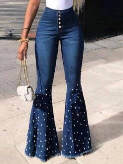 Women's Jeans Bootcut Flared Pants Full Length Denim Micro-elastic High Waist Fashion Casual Weekend Black Blue S M Summer Spring &Fall