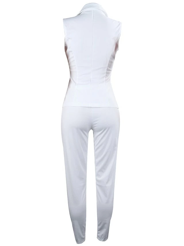 Women's Blazer Vest Office Suit Pants Sets White Solid Color Sleeveless Office Work Business Basic Shirt Collar Regular Fit Fall & Winter 14 Women's Blazer Vest Office Suit Pants Sets White Solid Color Sleeveless Office Work Business Basic Shirt Collar Regular Fit Fall & Winter - Image 12