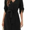Women's Shirt Dress Casual Dress Work Dress Mini Dress Office Business Daily Polyester Fashion Classic V Neck Button Rolled Cuff 3/4 Length Sleeve Summer Spring Fall 2023 Regular Fit Green Plain S-3XL -LIGHTINTHEBOX Shop hwjzrt1688541866860