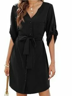 Featured Products 23 Women's Shirt Dress Casual Dress Work Dress Mini Dress Office Business Daily Polyester Fashion Classic V Neck Button Rolled Cuff 3/4 Length Sleeve Summer Spring Fall 2023 Regular Fit Green Plain S-3XL