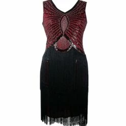 Women's Retro 1920s Fringe Dress Midi Dress Party Halloween Sequins Tassel Fringe Geometric V Neck Sleeveless Regular Fit Spring Fall 2023 Black White S M L XL -LIGHTINTHEBOX Shop hwzwbw1692849425264