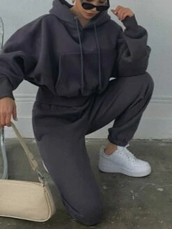 Women's Hoodies & Sweatshirts Tracksuit Pants Sets Black Red Khaki Plain Long Sleeve Outdoor Sports Outdoor Active Daily Hooded Regular Fit Fall & Winter -LIGHTINTHEBOX Shop hxgwvj1691064073780