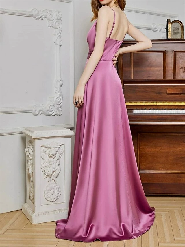 Women's Prom Dress Party Dress Satin Dress Long Dress Maxi Dress Champagne Pink Red Sleeveless Pure Color Backless Spring Fall Winter Spaghetti Strap Fashion Winter Dress Evening Party Wedding Guest 12 Women's Prom Dress Party Dress Satin Dress Long Dress Maxi Dress Champagne Pink Red Sleeveless Pure Color Backless Spring Fall Winter Spaghetti Strap Fashion Winter Dress Evening Party Wedding Guest - Image 10