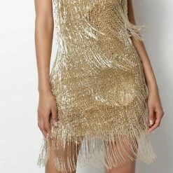 Women's Party Dress Fringe Dress Homecoming Dress Mini Dress Gold Sleeveless Pure Color Tassel Fringe Summer Spring Fall One Shoulder Fashion Wedding Guest Birthday Vacation Slim 2022 S M L XL -LIGHTINTHEBOX Shop hxhmjq1636337979325