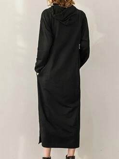 Women's Casual Dress Hoodie Dress Long Dress Maxi Dress Fashion Daily Outdoor Home Vacation Crew Neck Pocket Pure Color Pure Color Loose Fit Black Brown Army Green M L XL XXL -LIGHTINTHEBOX Shop hyeaga1693294402473