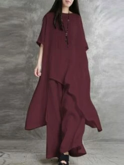 Women's Shirt Pants Sets Black White Wine Solid Color Long Sleeve Casual Daily Fashion Round Neck Regular Fit Spring & Summer -LIGHTINTHEBOX Shop hzhexd1694518640697