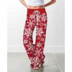 Women's Wide Leg Pants Trousers Trousers Red Fashion Christmas Weekend Xmas Wide Leg Baggy Micro-elastic Full Length Comfort Snowflake S M L XL XXL / Print