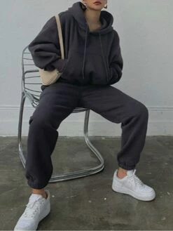 Women's Hoodies & Sweatshirts Tracksuit Pants Sets Black Red Khaki Plain Long Sleeve Outdoor Sports Outdoor Active Daily Hooded Regular Fit Fall & Winter -LIGHTINTHEBOX Shop hzxfod1691064074499