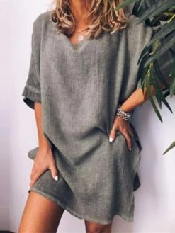 Women's Cotton Linen Dress A Line Dress Mini Dress Cotton Blend Casual Comfort Home Daily Crew Neck Rolled Cuff Half Sleeve Summer Spring Loose Fit White Pink Blue Pure Color S M L XL 2XL -LIGHTINTHEBOX Shop iacbep1654067366106