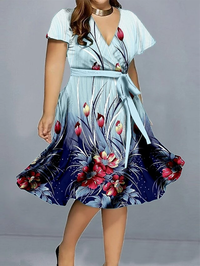 Women‘s Plus Size Curve Casual Dress A Line Dress Floral Gradient Midi Dress Short Sleeve Print V Neck Elegant Daily Black Red Summer Spring L XL XXL 3XL 4XL 4 Women‘s Plus Size Curve Casual Dress A Line Dress Floral Gradient Midi Dress Short Sleeve Print V Neck Elegant Daily Black Red Summer Spring L XL XXL 3XL 4XL - Image 2