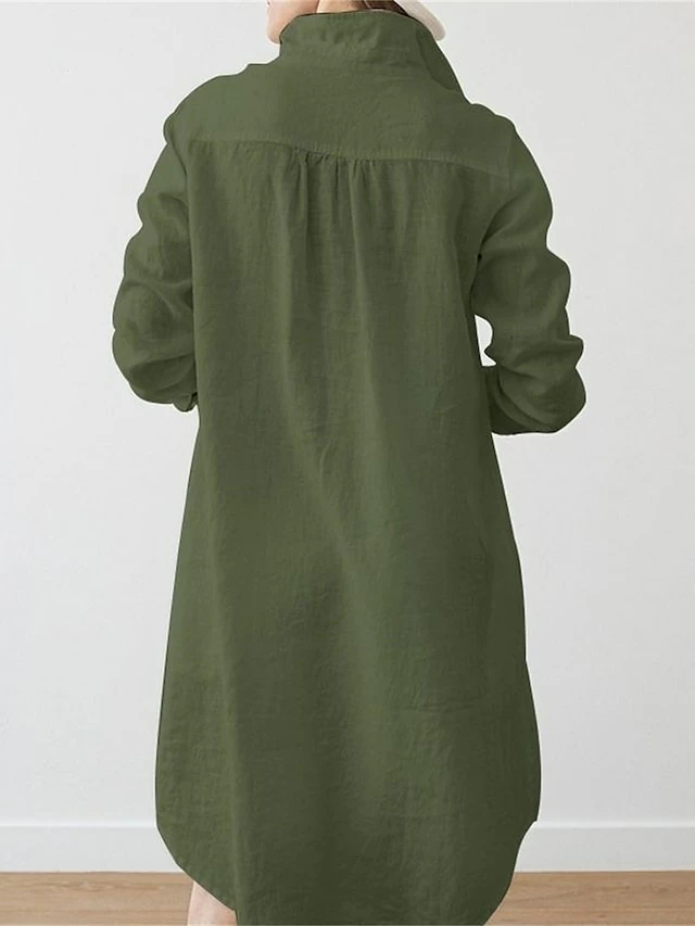 Women's Plus Size Curve Shirt Dress Casual Dress Solid Color Midi Dress Long Sleeve Ruched Shirt Collar Fashion Outdoor White Brown Fall Winter L XL XXL 3XL 4XL 11 Women's Plus Size Curve Shirt Dress Casual Dress Solid Color Midi Dress Long Sleeve Ruched Shirt Collar Fashion Outdoor White Brown Fall Winter L XL XXL 3XL 4XL - Image 9