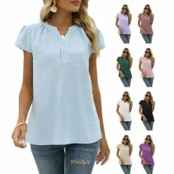 Blouse Women's Light Blue Black White Solid / Plain Color Jacquard Daily Daily V Neck Regular Fit S