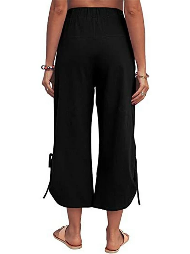 Women‘s Baggy Cotton Linen Capri Pants Pocket Micro-elastic High Waist Streetwear Simple Outdoor Vacation Violet Black S M Summer Spring 15 Women‘s Baggy Cotton Linen Capri Pants Pocket Micro-elastic High Waist Streetwear Simple Outdoor Vacation Violet Black S M Summer Spring - Image 13