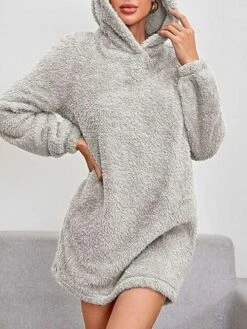 Women's Casual Dress Hoodie Dress Winter Dress Mini Dress Ruched Outdoor Street Daily Fashion Streetwear Hooded Long Sleeve 2023 Loose Fit Pink Khaki Gray Color S M L XL XXL Size -LIGHTINTHEBOX Shop iatvpk1694591785051