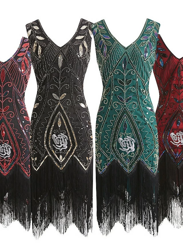Women's Retro 1920s Fringe Dress Midi Dress Party Halloween Sequins Tassel Fringe Leaf V Neck Sleeveless Regular Fit Spring Fall 2023 Black Wine S M L XL 3 Women's Retro 1920s Fringe Dress Midi Dress Party Halloween Sequins Tassel Fringe Leaf V Neck Sleeveless Regular Fit Spring Fall 2023 Black Wine S M L XL