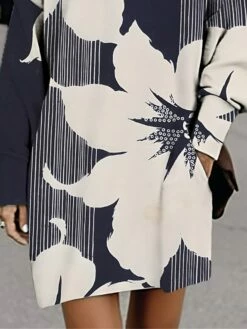 Women's Casual Dress Sweatshirt Dress Winter Dress Floral Pocket Print Crew Neck Mini Dress Fashion Streetwear Outdoor Daily Long Sleeve Loose Fit Navy Blue Fall Winter S M L XL XXL -LIGHTINTHEBOX Shop ibkton1694082034120