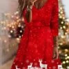 Women's Christmas Swing Dress Vintage Dress Mini Dress Wine Light Red Dark Blue Long Sleeve Deer Patchwork Winter Fall Autumn V Neck Vacation 2022 S M L XL XXL 3XL 4XL 5XL 6XL -LIGHTINTHEBOX Shop icjnvh1667904076759