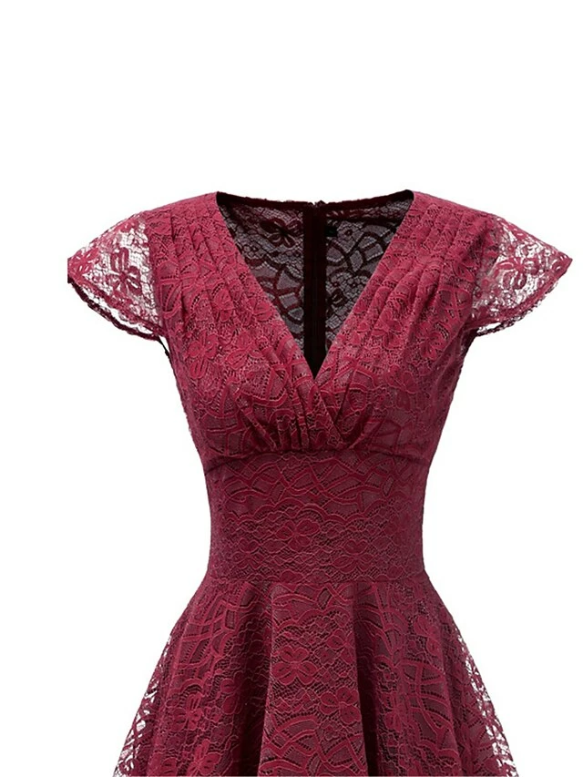 Women's Party Dress Lace Dress Cocktail Dress Midi Dress Wine Navy Blue Short Sleeve Pure Color Lace Spring Fall Winter V Neck Fashion Winter Dress Wedding Guest Vacation 2023 S M L XL XXL 7 Women's Party Dress Lace Dress Cocktail Dress Midi Dress Wine Navy Blue Short Sleeve Pure Color Lace Spring Fall Winter V Neck Fashion Winter Dress Wedding Guest Vacation 2023 S M L XL XXL - Image 5