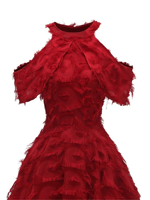 Women's Party Dress Fringe Dress Lace Dress Midi Dress White Wine Short Sleeve Pure Color Tassel Fringe Spring Fall Winter Strapless Fashion Winter Dress Wedding Guest Vacation 2023 S M L XL XXL 8 Women's Party Dress Fringe Dress Lace Dress Midi Dress White Wine Short Sleeve Pure Color Tassel Fringe Spring Fall Winter Strapless Fashion Winter Dress Wedding Guest Vacation 2023 S M L XL XXL - Image 6