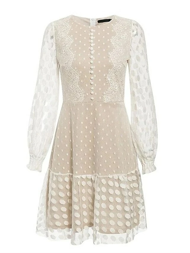 Women's Party Dress Lace Dress Wedding Guest Dress Mini Dress White Long Sleeve Polka Dot Lace Spring Fall Winter Crew Neck Fashion Birthday Wedding Guest Vacation 2023 S M L XL XXL 5 Women's Party Dress Lace Dress Wedding Guest Dress Mini Dress White Long Sleeve Polka Dot Lace Spring Fall Winter Crew Neck Fashion Birthday Wedding Guest Vacation 2023 S M L XL XXL - Image 3