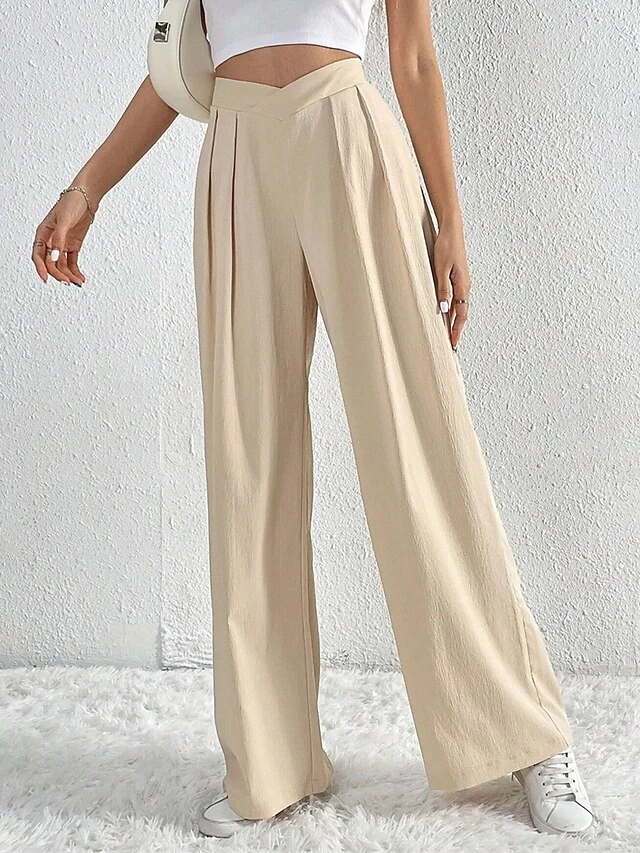 Women's Wide Leg Pants Trousers Full Length Vacation Fashion Outdoor Street Apricot S M Fall Winter 6 Women's Wide Leg Pants Trousers Full Length Vacation Fashion Outdoor Street Apricot S M Fall Winter - Image 4