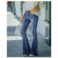 Women‘s Bootcut Flare JeansDenim Blue Light Blue Mid Waist Fashion Casual Weekend Side Pockets Micro-elastic Full Length Comfort Plain S M L XL XXL