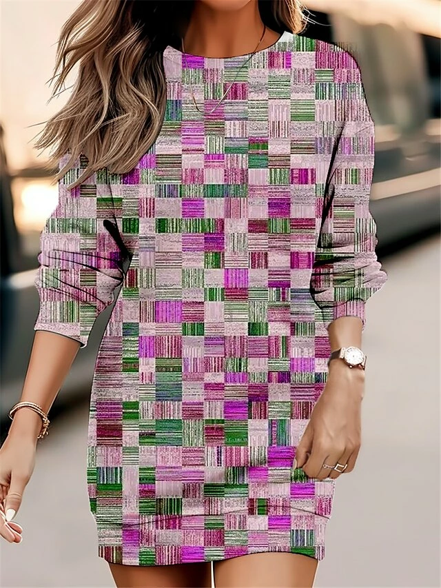 Women's Casual Dress Sweatshirt Dress Mini Dress Warm Fashion Outdoor Holiday Vacation Crew Neck Print Geometric Loose Fit Yellow Blue Purple S M L XL XXL 5 Women's Casual Dress Sweatshirt Dress Mini Dress Warm Fashion Outdoor Holiday Vacation Crew Neck Print Geometric Loose Fit Yellow Blue Purple S M L XL XXL - Image 3
