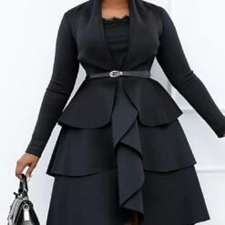 Women‘s Plus Size Curve Party Dress Solid Color Square Neck Ruffle Long Sleeve Winter Fall Basic Casual Prom Dress Midi Dress Work Daily Dress Black Dress Homecoming Dress -LIGHTINTHEBOX Shop ifronx1651652218533
