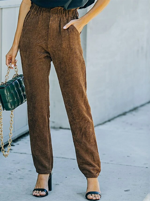 Women‘s Corduroy Pants Chinos Full Length Cotton Micro-elastic High Waist Fashion Streetwear Outdoor Street Black Dark Green S M Fall Winter 4 Women‘s Corduroy Pants Chinos Full Length Cotton Micro-elastic High Waist Fashion Streetwear Outdoor Street Black Dark Green S M Fall Winter - Image 2