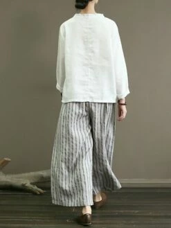 Women's Wide Leg Chinos Gauchos Pants Trousers Full Length Cotton And Linen Pocket Baggy Micro-elastic Mid Waist Vintage Fashion Casual Daily Black White M L Summer Fall -LIGHTINTHEBOX Shop igfzag1689924791836