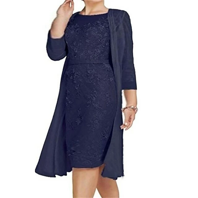 Women‘s Plus Size Curve Two Piece Dress Solid Color Crew Neck Lace 3/4 Length Sleeve Spring Fall Basic Work Knee Length Dress Formal Party Dress Cotton 8 Women‘s Plus Size Curve Two Piece Dress Solid Color Crew Neck Lace 3/4 Length Sleeve Spring Fall Basic Work Knee Length Dress Formal Party Dress Cotton - Image 6