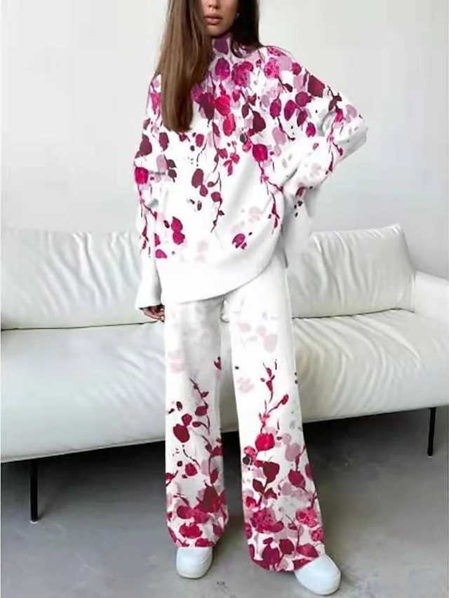 Women's Plus Size Sweatshirt Pants Sets Yellow Red Blue Graphic Print Long Sleeve Casual Holiday Fashion Turtleneck Regular Fit Fall & Winter 3 Women's Plus Size Sweatshirt Pants Sets Yellow Red Blue Graphic Print Long Sleeve Casual Holiday Fashion Turtleneck Regular Fit Fall & Winter