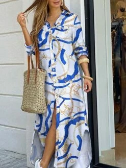 Women's Shirt Dress Long Dress Maxi Dress Black Blue Army Green Long Sleeve Leopard Patchwork Fall Spring Shirt Collar Winter Dress Fall Dress Loose Fit S M L XL XXL -LIGHTINTHEBOX Shop ihqmon1608278552865