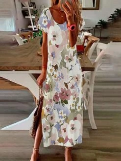 Women's Long Dress Maxi Dress Casual Dress Print Dress Graphic Floral Color Block Fashion Modern Daily Holiday Vacation Print Short Sleeve V Neck Dress Regular Fit Light Pink White Yellow Summer -LIGHTINTHEBOX Shop ihxiub1683717214446