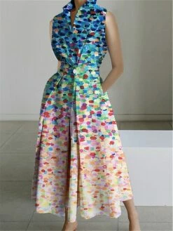 Women's Shirt Dress Casual Dress Swing Dress Maxi Long Dress Outdoor Office Daily Polyester Fashion Modern Shirt Collar Button Pocket Sleeveless Summer Spring 2023 Loose Fit Pink Dark Pink Blue Color -LIGHTINTHEBOX Shop ihyqqm1690773053065