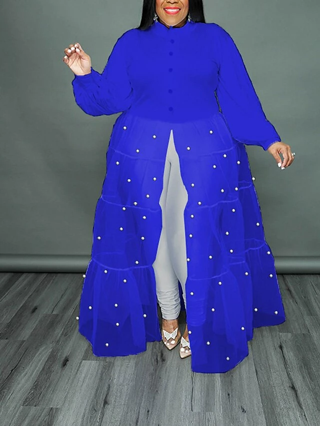 Women‘s Plus Size Curve Flattering Dresses Elegant Apple Shaped Dress Wedding Guest Casual Dress Swing Dress Polka Dot Long Dress Maxi Dress Long Sleeve Mesh Stand Collar Basic Daily Spring Summer 9 Women‘s Plus Size Curve Flattering Dresses Elegant Apple Shaped Dress Wedding Guest Casual Dress Swing Dress Polka Dot Long Dress Maxi Dress Long Sleeve Mesh Stand Collar Basic Daily Spring Summer - Image 7