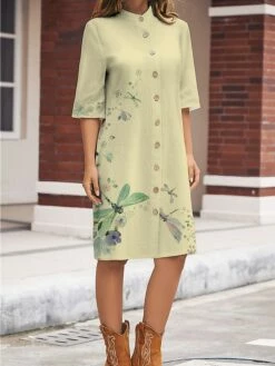 Women's Shirt Dress Casual Dress Cotton Linen Dress Midi Dress Polyester Fashion Casual Daily Outdoor Daily Vacation Shirt Collar Button Print Long Sleeve Spring Fall Winter 2023 Loose Fit White -LIGHTINTHEBOX Shop ijqffu1697189421270