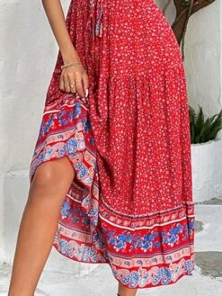 Women's Casual Dress Swing Dress Floral Dress Graphic Floral Ruched V Neck Midi Dress Active Fashion Outdoor Daily Short Sleeve Regular Fit Burgundy Green Summer Spring S M L XL XXL -LIGHTINTHEBOX Shop ijtjyl1679472408535