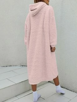 Women's Casual Dress Hoodie Dress Midi Dress Active Fashion Outdoor Home Holiday V Neck Pocket Solid Color Loose Fit Pink Burgundy Royal Blue M -LIGHTINTHEBOX Shop ikaovo1692588260718