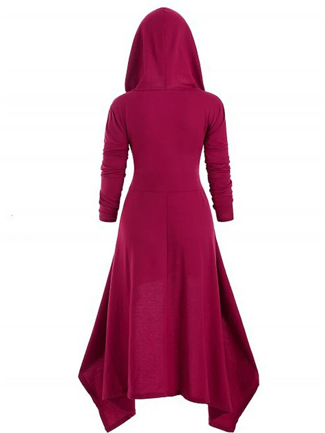 Women‘s Halloween Dress Casual Dress Hoodie Dress Midi Dress Gothic Basic Outdoor Vacation V Neck Pure Color Solid Color Regular Fit Black Red S M L XL XXL 5 Women‘s Halloween Dress Casual Dress Hoodie Dress Midi Dress Gothic Basic Outdoor Vacation V Neck Pure Color Solid Color Regular Fit Black Red S M L XL XXL - Image 3