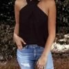 Women's Tank Top Halter Halter Crisscross Tank Black White Pink Plain Sleeveless Holiday Weekend Streetwear Sexy Casual Halter Neck Regular S -LIGHTINTHEBOX Shop ikmoyp1678340094694