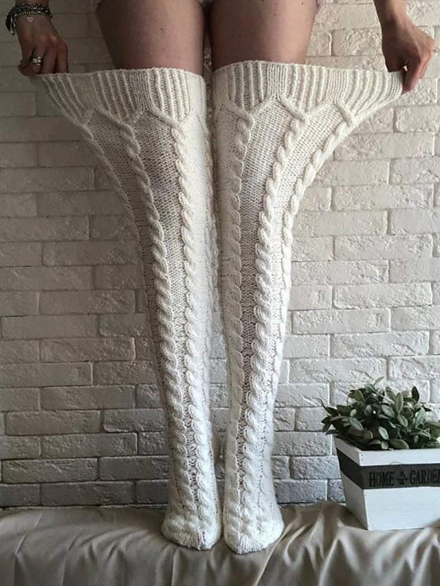 Women's Stockings Thigh-High Crimping Socks Tights Thermal Warm Stretchy Knitting Fashion Casual Daily White One-Size 7 Women's Stockings Thigh-High Crimping Socks Tights Thermal Warm Stretchy Knitting Fashion Casual Daily White One-Size - Image 5