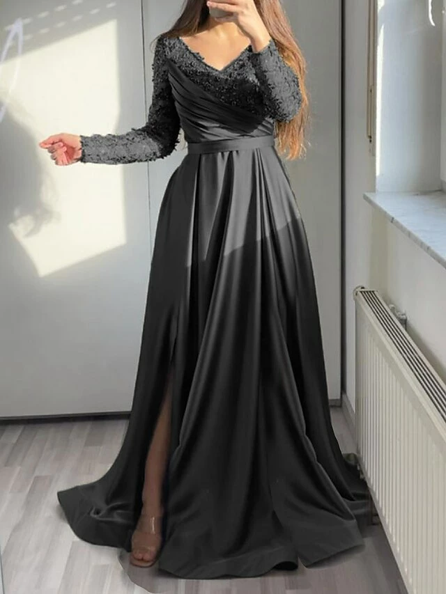 Women‘s Formal Party Dress Swing Dress A Line Dress Long Dress Maxi Dress Black Green Long Sleeve Pure Color Patchwork Winter Fall Spring V Neck Fashion Winter Dress Evening Party 2023 S M L XL 2XL 3 Women‘s Formal Party Dress Swing Dress A Line Dress Long Dress Maxi Dress Black Green Long Sleeve Pure Color Patchwork Winter Fall Spring V Neck Fashion Winter Dress Evening Party 2023 S M L XL 2XL