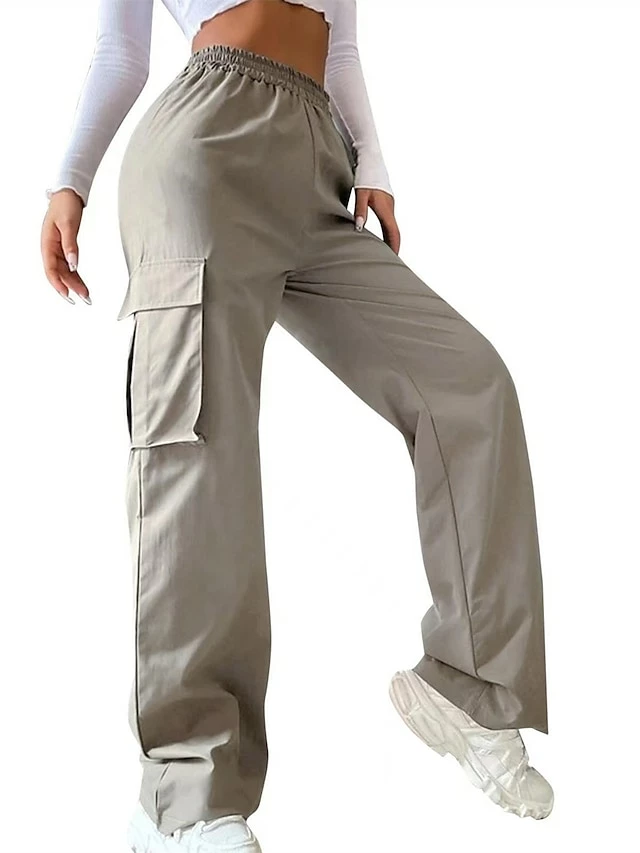 Women‘s Cargo Khaki Pants Trousers Full Length Cotton Pocket Micro-elastic High Waist Fashion Streetwear Street Daily Wear Rice White Sapphire S M Summer Spring 4 Women‘s Cargo Khaki Pants Trousers Full Length Cotton Pocket Micro-elastic High Waist Fashion Streetwear Street Daily Wear Rice White Sapphire S M Summer Spring - Image 2